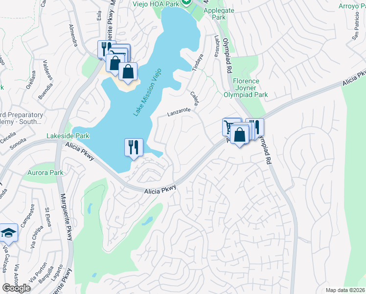 map of restaurants, bars, coffee shops, grocery stores, and more near 28082 Haria in Mission Viejo