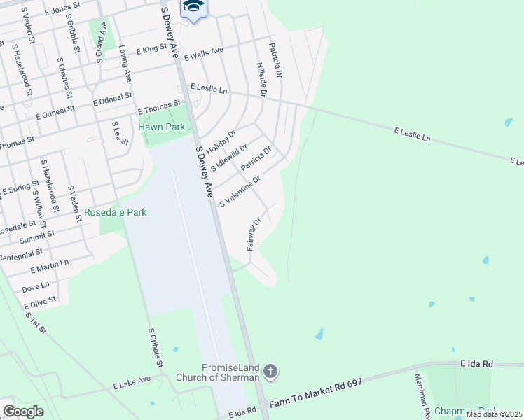 map of restaurants, bars, coffee shops, grocery stores, and more near 1516 Linda Lane in Sherman