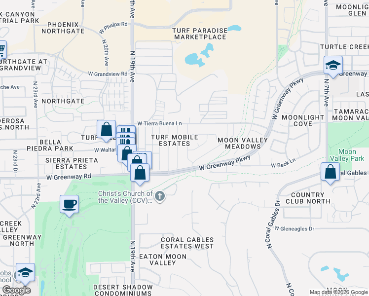 map of restaurants, bars, coffee shops, grocery stores, and more near 15433 North 16th Drive in Phoenix