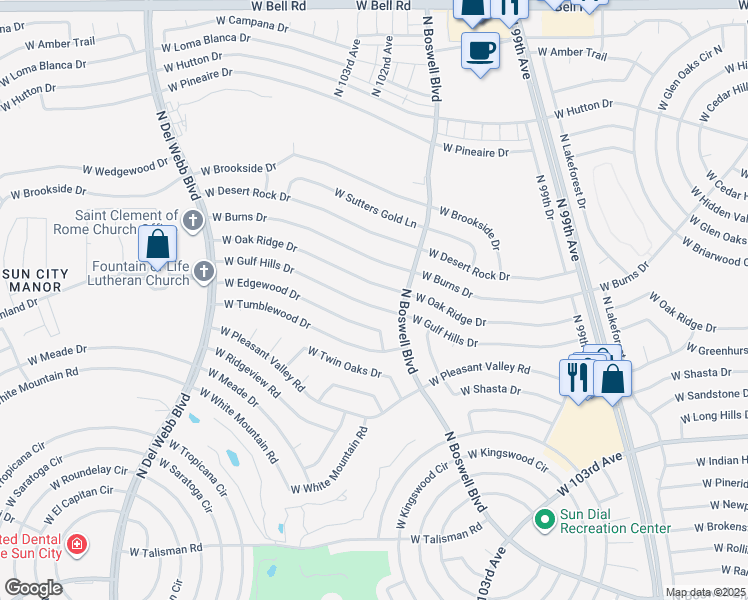 map of restaurants, bars, coffee shops, grocery stores, and more near 10207 West Gulf Hills Drive in Sun City