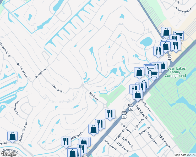 map of restaurants, bars, coffee shops, grocery stores, and more near 1081 Crooked Pine Drive in Myrtle Beach