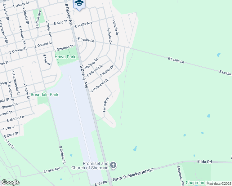 map of restaurants, bars, coffee shops, grocery stores, and more near 1509 Fairway Drive in Sherman