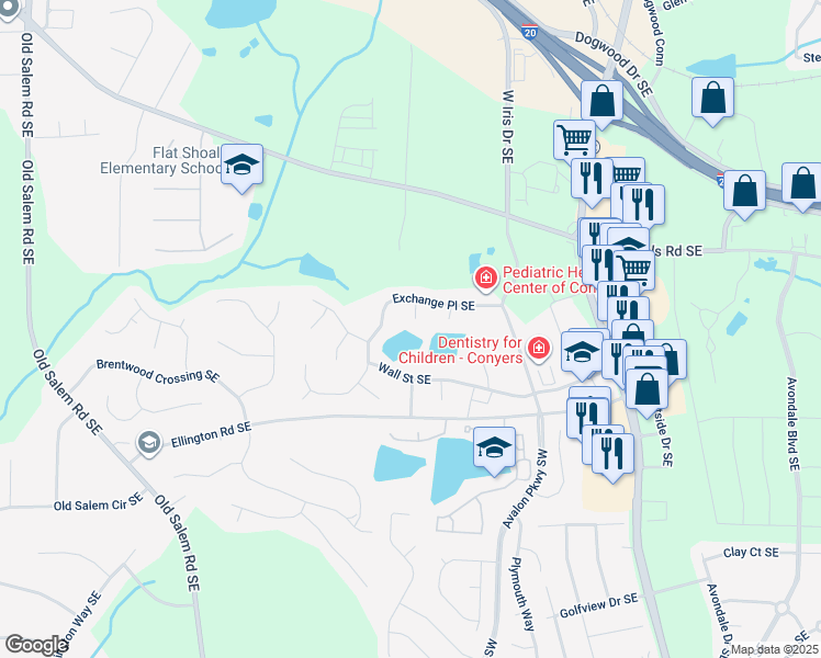 map of restaurants, bars, coffee shops, grocery stores, and more near 2112 Bradford Pear Circle Southeast in Conyers