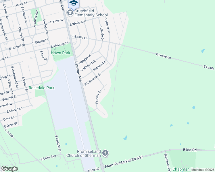 map of restaurants, bars, coffee shops, grocery stores, and more near 1606 Fairway Drive in Sherman