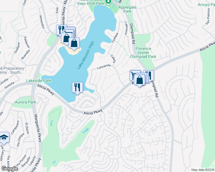 map of restaurants, bars, coffee shops, grocery stores, and more near 28101 Haria in Mission Viejo