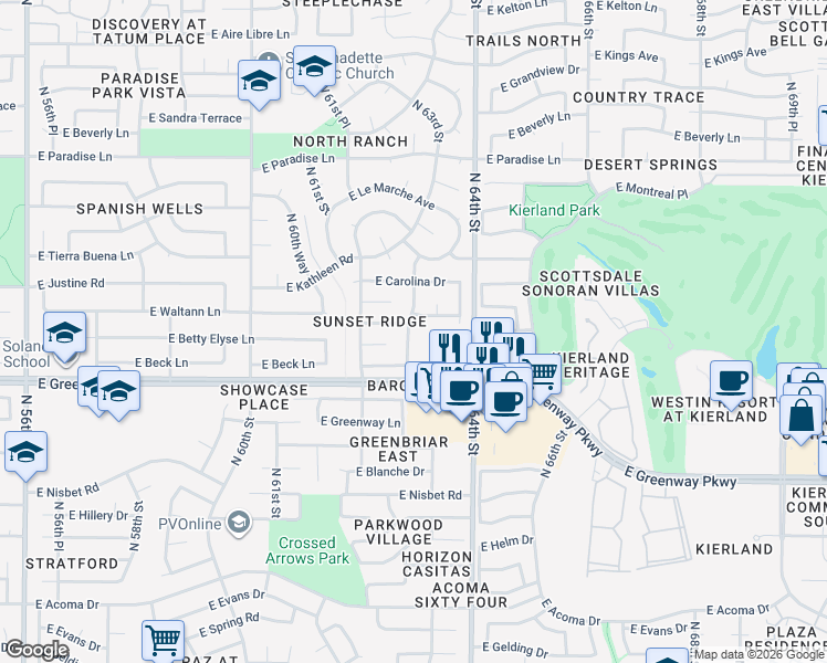 map of restaurants, bars, coffee shops, grocery stores, and more near 15425 North 63rd Street in Scottsdale