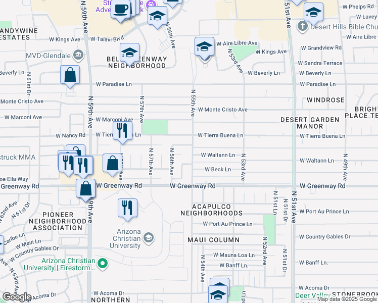 map of restaurants, bars, coffee shops, grocery stores, and more near 5510 West Beck Lane in Glendale