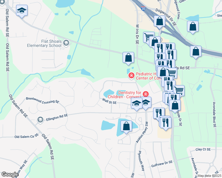 map of restaurants, bars, coffee shops, grocery stores, and more near 2112 Bradford Pear Circle Southeast in Conyers