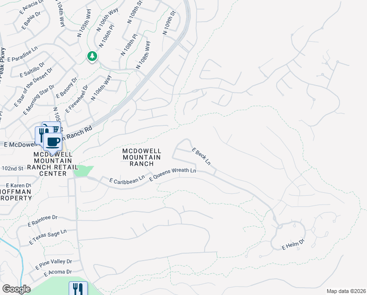 map of restaurants, bars, coffee shops, grocery stores, and more near 10960 Kora Lane in Scottsdale