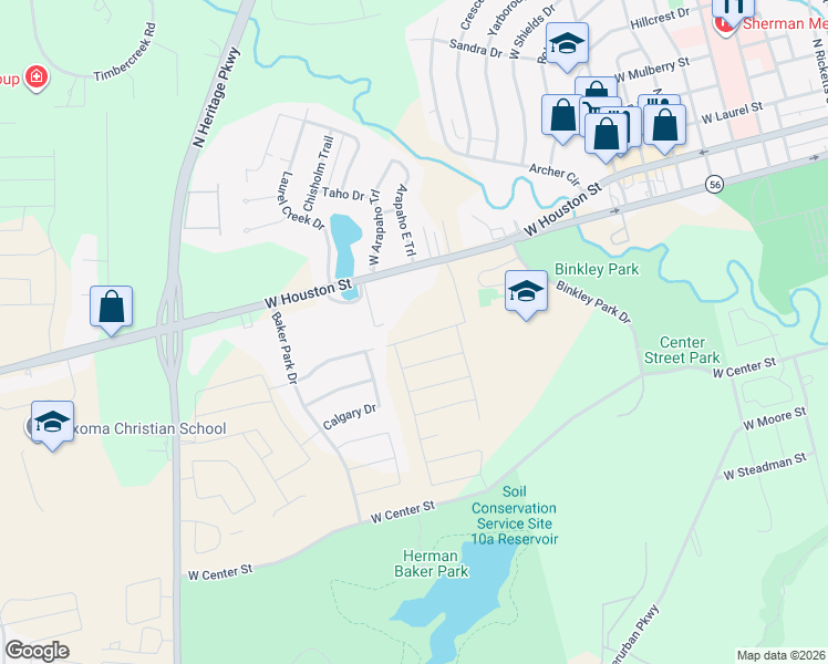 map of restaurants, bars, coffee shops, grocery stores, and more near 2211 Rannoch Street in Sherman