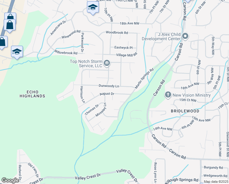map of restaurants, bars, coffee shops, grocery stores, and more near 828 August Drive in Birmingham