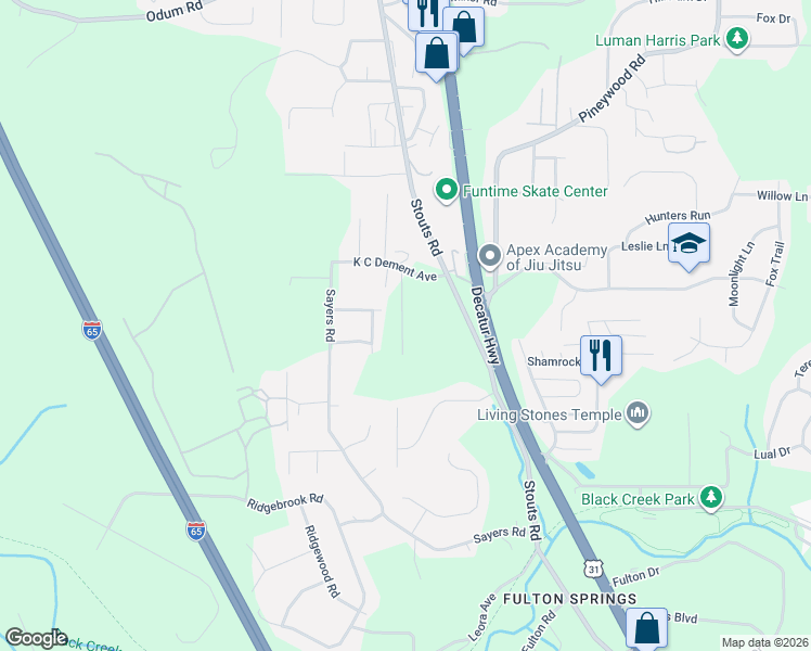 map of restaurants, bars, coffee shops, grocery stores, and more near 2907 Dave Cliff Drive in Fultondale