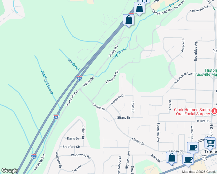map of restaurants, bars, coffee shops, grocery stores, and more near 709 Pineview Road in Trussville