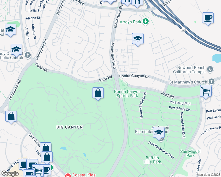 map of restaurants, bars, coffee shops, grocery stores, and more near 1009 Muirfield Drive in Newport Beach