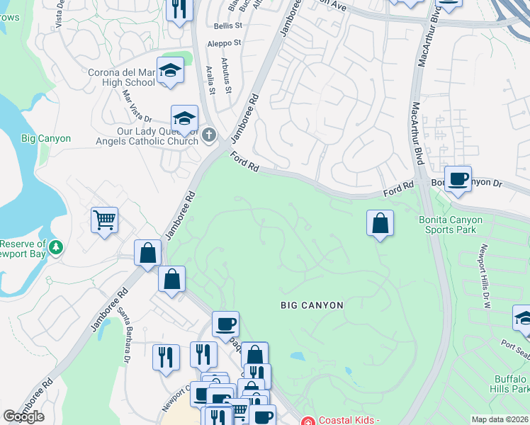 map of restaurants, bars, coffee shops, grocery stores, and more near 11 Rue Biarritz in Newport Beach