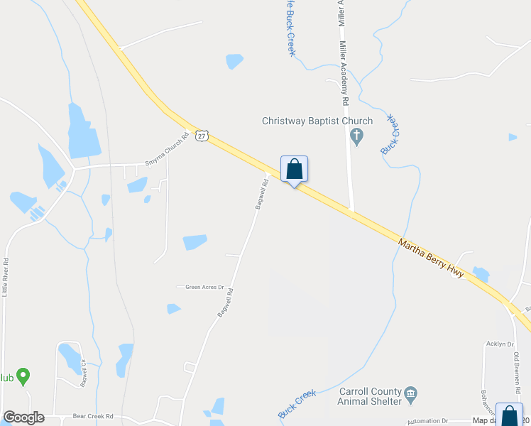 map of restaurants, bars, coffee shops, grocery stores, and more near 38 Bagwell Road in Carrollton