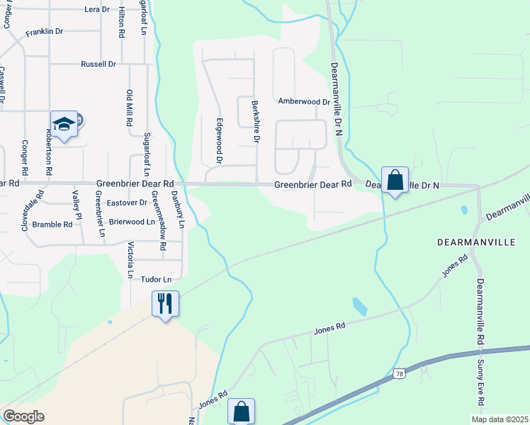 map of restaurants, bars, coffee shops, grocery stores, and more near 4425 Greenbrier Dear Road in Anniston