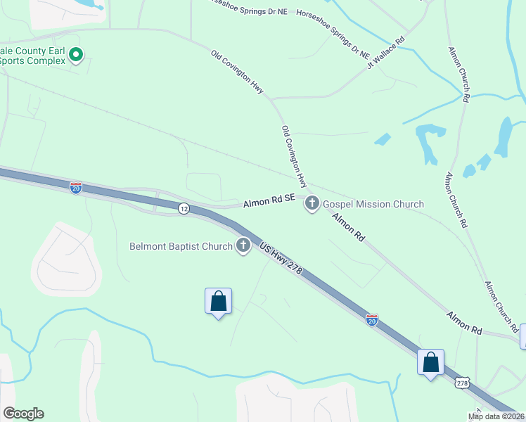 map of restaurants, bars, coffee shops, grocery stores, and more near 805 Almon Road Southeast in Conyers
