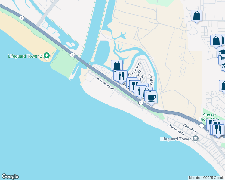 map of restaurants, bars, coffee shops, grocery stores, and more near 6804 West Oceanfront in Newport Beach