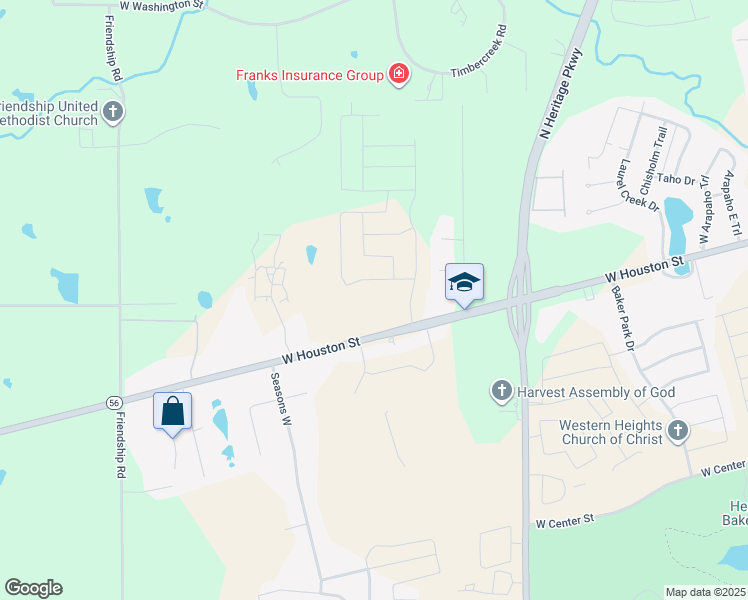 map of restaurants, bars, coffee shops, grocery stores, and more near 3801 West Houston Street in Sherman