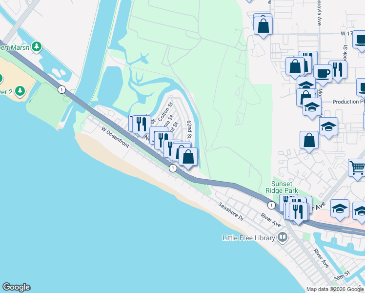 map of restaurants, bars, coffee shops, grocery stores, and more near 254 Prospect Street in Newport Beach