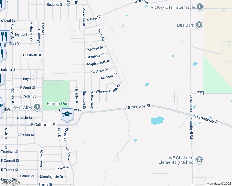 map of restaurants, bars, coffee shops, grocery stores, and more near 2023 Wheeler Creek Drive in Gainesville
