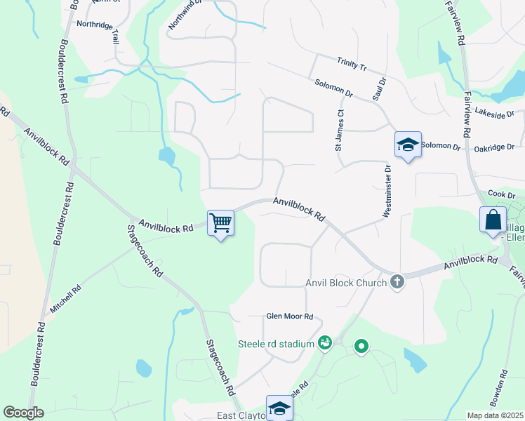 map of restaurants, bars, coffee shops, grocery stores, and more near 3652 Mitchells Valley Court in Ellenwood
