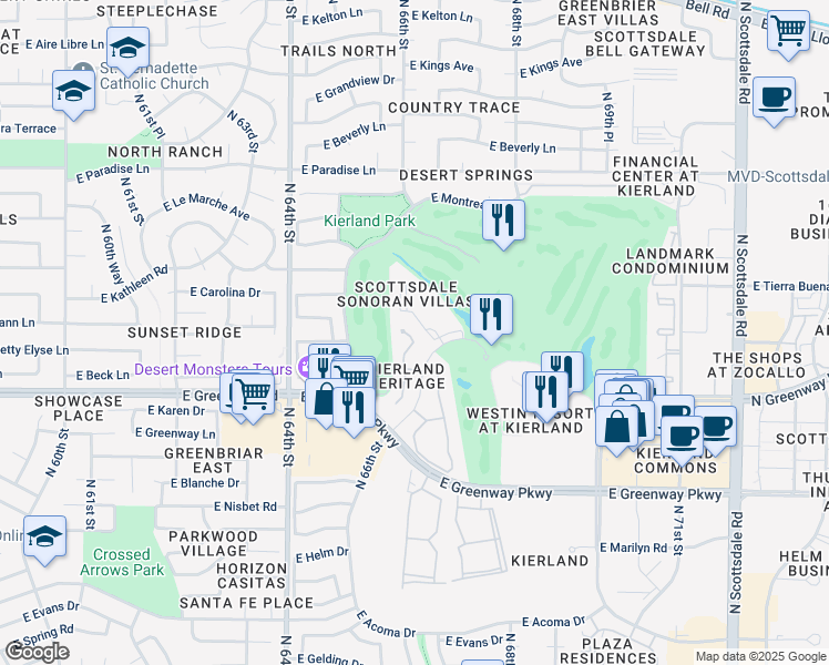 map of restaurants, bars, coffee shops, grocery stores, and more near 15620 North Clubgate Drive in Scottsdale