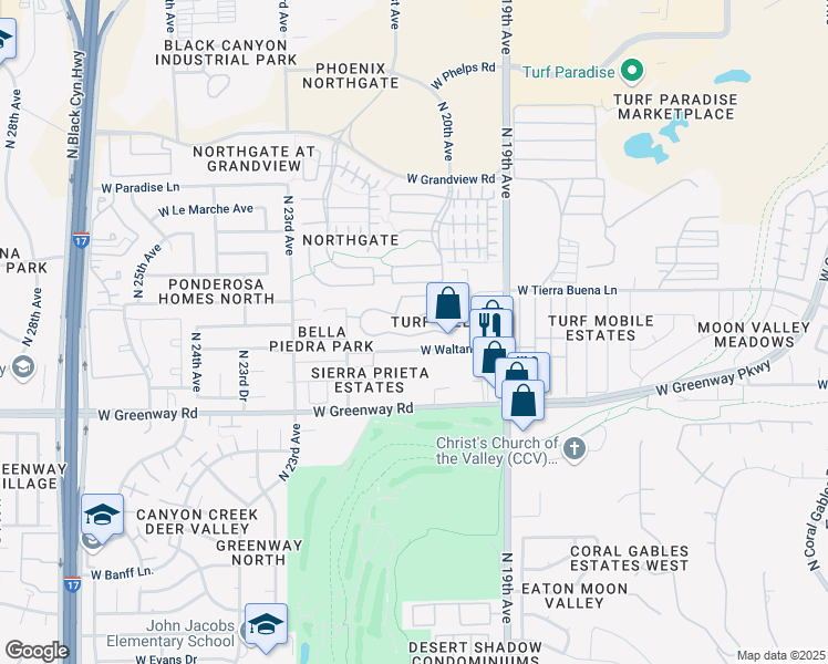 map of restaurants, bars, coffee shops, grocery stores, and more near 15636 North 21st Avenue in Phoenix