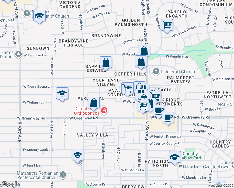 map of restaurants, bars, coffee shops, grocery stores, and more near 3709 West Tierra Buena Lane in Phoenix