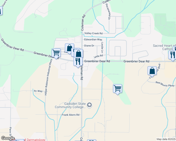 map of restaurants, bars, coffee shops, grocery stores, and more near 1930 Coleman Road in Anniston