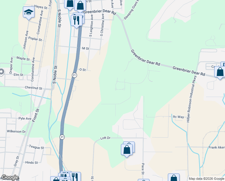 map of restaurants, bars, coffee shops, grocery stores, and more near 0 Highway 1 in Anniston