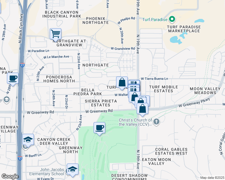 map of restaurants, bars, coffee shops, grocery stores, and more near 15636 North 21st Avenue in Phoenix