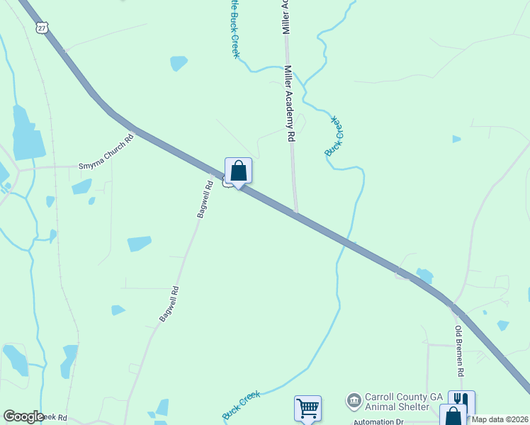 map of restaurants, bars, coffee shops, grocery stores, and more near 2574 U.S. 27 in Carrollton