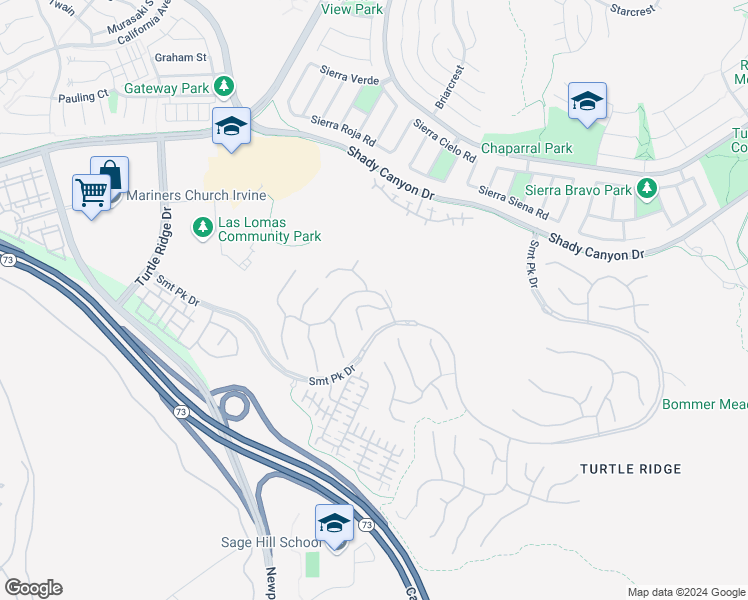 map of restaurants, bars, coffee shops, grocery stores, and more near 45 Crimson Rose in Irvine