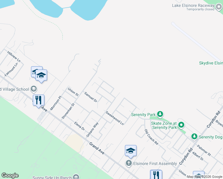 map of restaurants, bars, coffee shops, grocery stores, and more near 18935 Oakview Way in Lake Elsinore