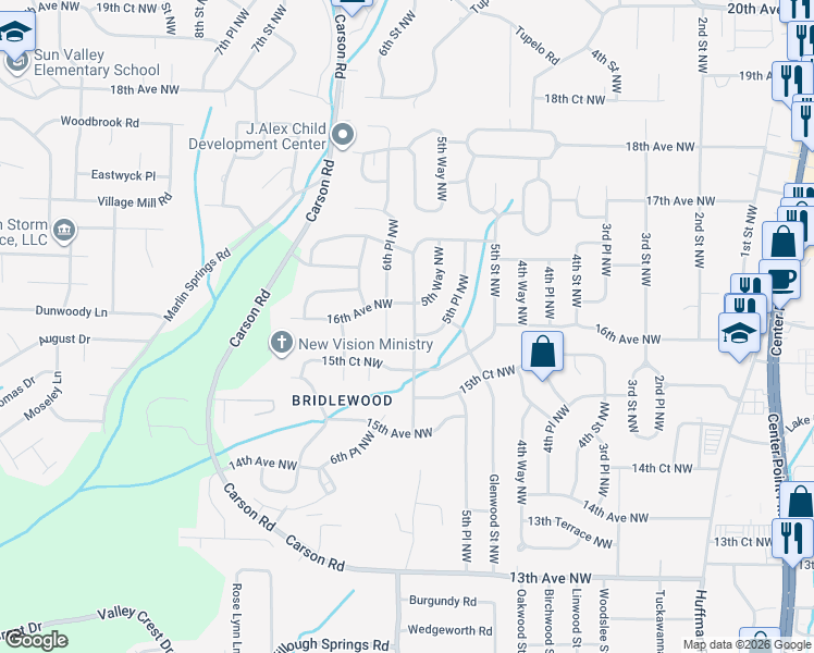 map of restaurants, bars, coffee shops, grocery stores, and more near 1628 6th Street Northwest in Center Point