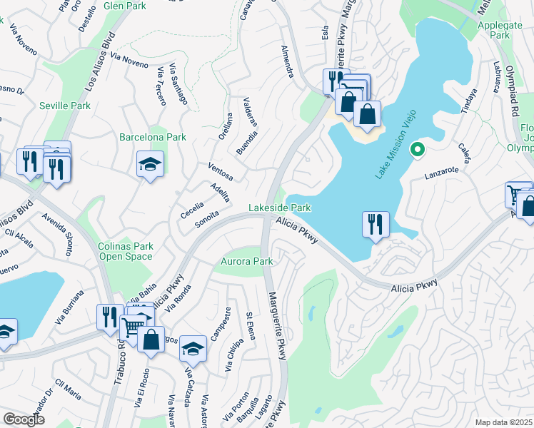 map of restaurants, bars, coffee shops, grocery stores, and more near Alicia Pkwy & Marguerite Pkwy in Mission Viejo