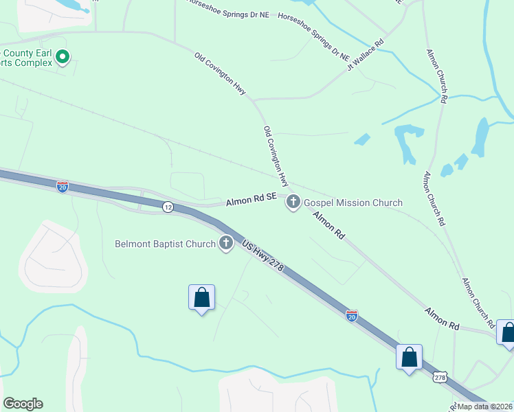 map of restaurants, bars, coffee shops, grocery stores, and more near 805 Almon Road Southeast in Conyers