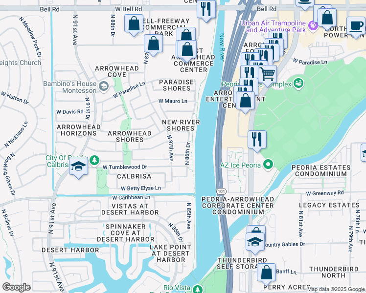 map of restaurants, bars, coffee shops, grocery stores, and more near 8634 West Kathleen Road in Peoria