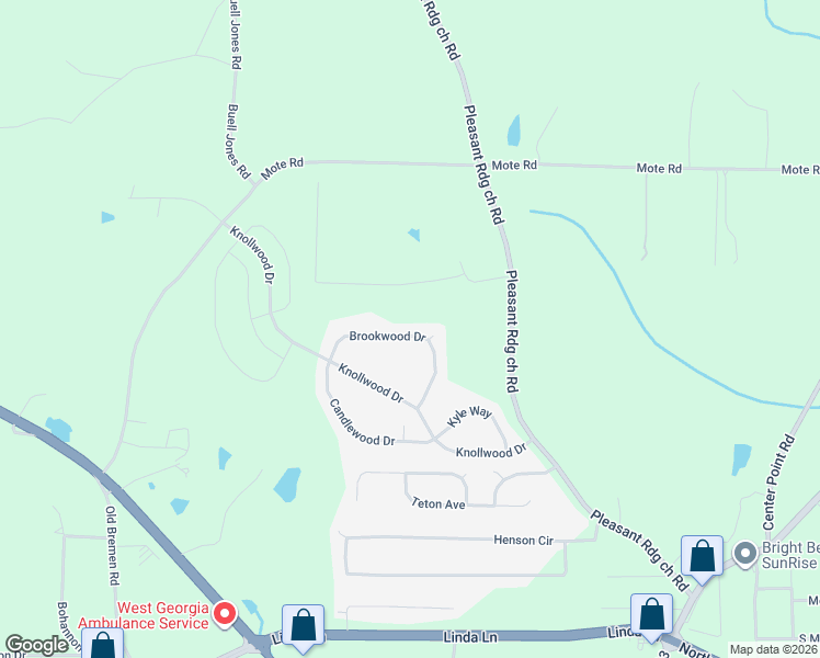 map of restaurants, bars, coffee shops, grocery stores, and more near 204 Brookwood Drive in Carrollton