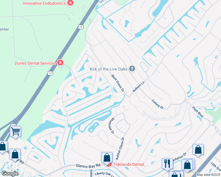 map of restaurants, bars, coffee shops, grocery stores, and more near 735 Sandberg Street in Surfside Beach
