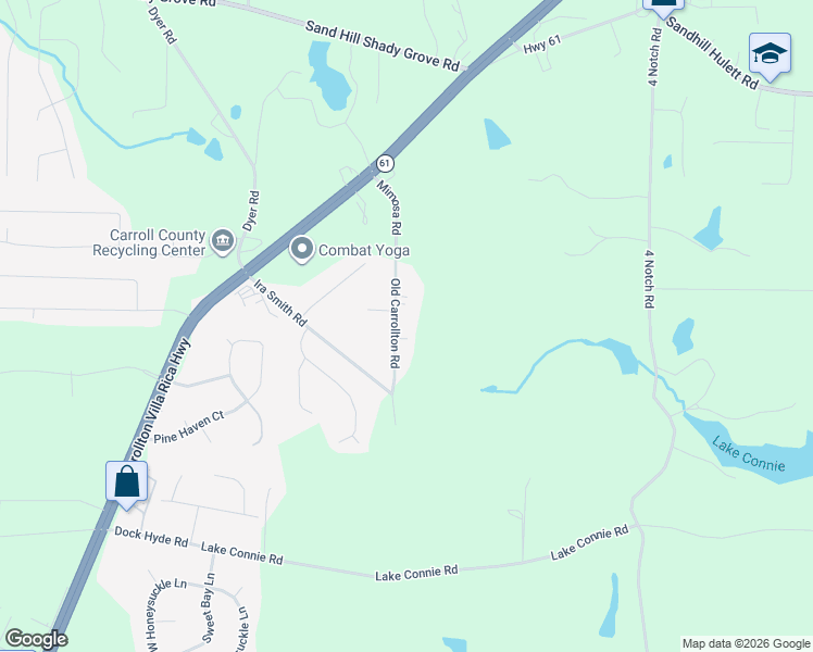 map of restaurants, bars, coffee shops, grocery stores, and more near 164 Old Carrollton Road in Carrollton
