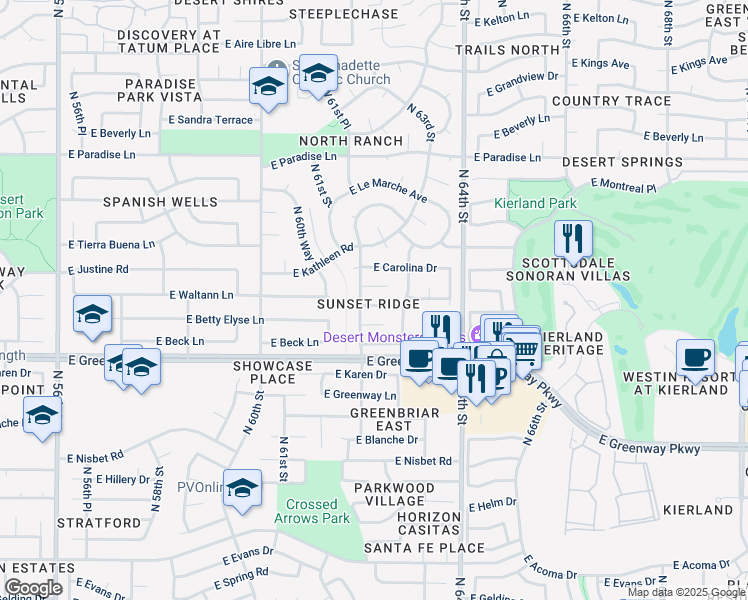 map of restaurants, bars, coffee shops, grocery stores, and more near 6225 East Justine Road in Scottsdale