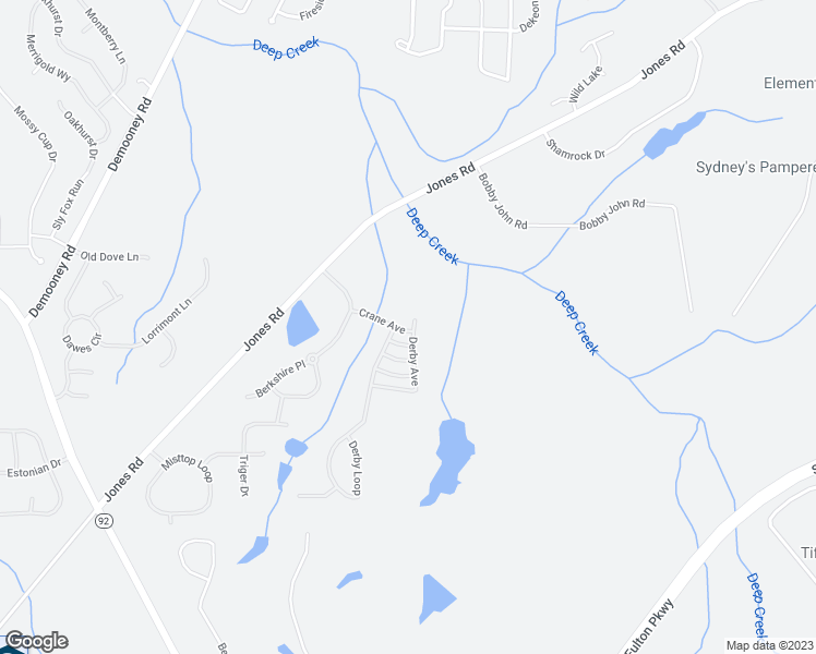 map of restaurants, bars, coffee shops, grocery stores, and more near 6799 Derby Avenue in Fairburn