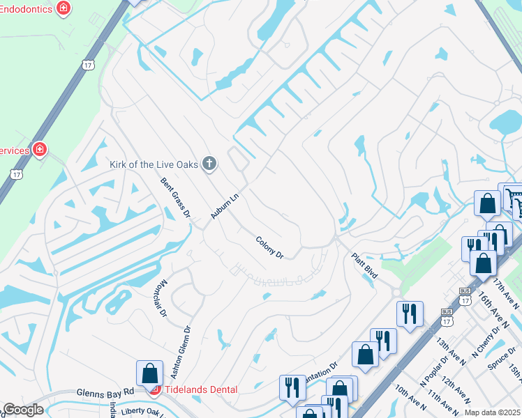 map of restaurants, bars, coffee shops, grocery stores, and more near 1871 Fairway Ridge Drive in Myrtle Beach