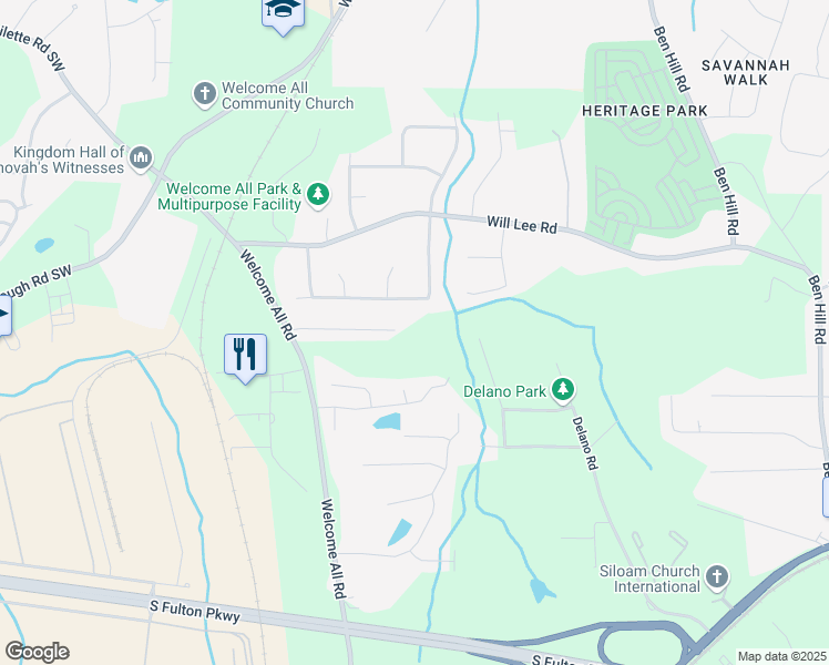 map of restaurants, bars, coffee shops, grocery stores, and more near 4161 Kenwood Trail in Atlanta