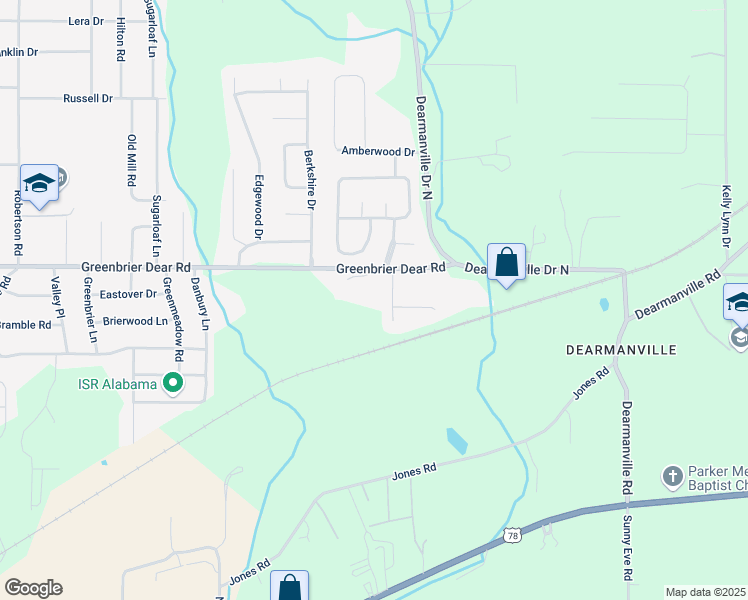 map of restaurants, bars, coffee shops, grocery stores, and more near 4425 Greenbrier Dear Road in Anniston
