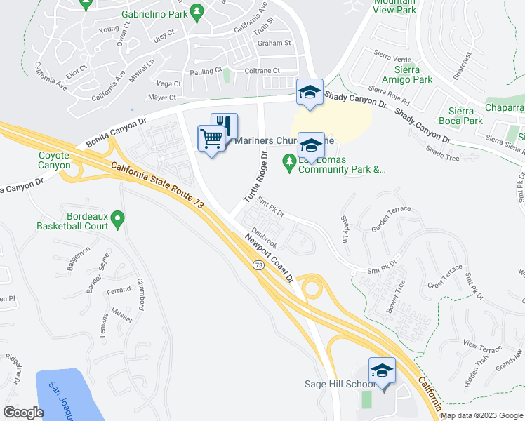 map of restaurants, bars, coffee shops, grocery stores, and more near 119 Coral Rose in Irvine