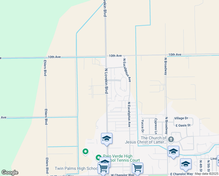map of restaurants, bars, coffee shops, grocery stores, and more near 1050 North Lovekin Boulevard in Blythe